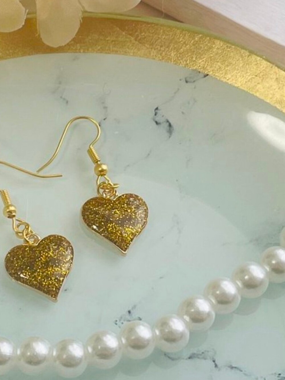 $8 Each Or Bundle 5/$20 Gold Glitter Heart Dangle Earrings